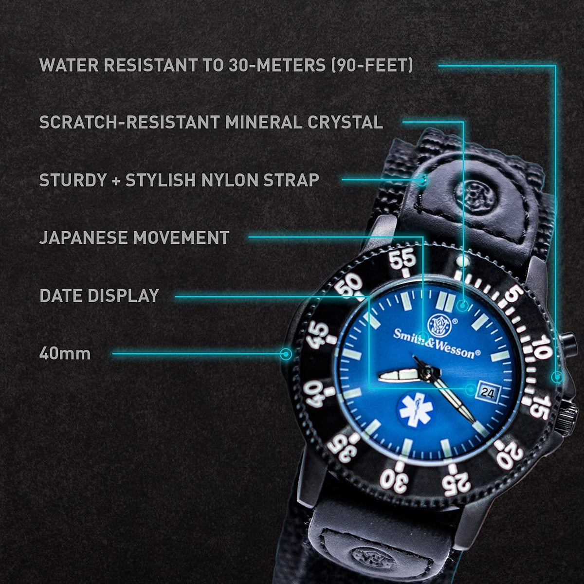 Men’s Tactical Field Watch with Backlight, 3ATM Water Resistant, Quartz, 40mm J4405