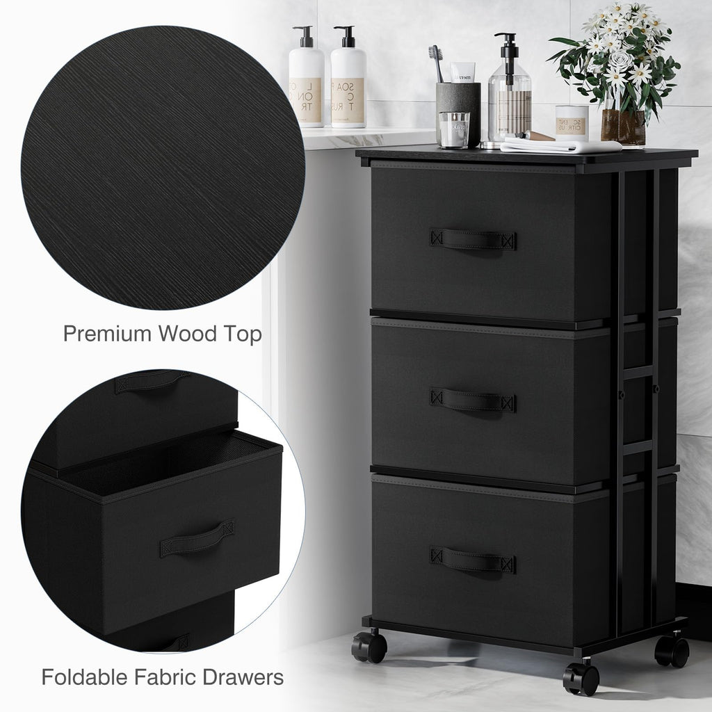 Black 3 Drawer Fabric Dresser M28468