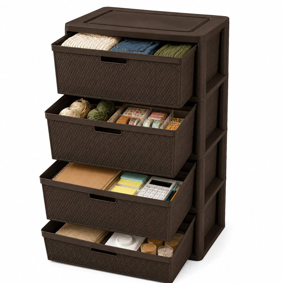 Brown 4-Drawer Plastic Storage Tower M886297