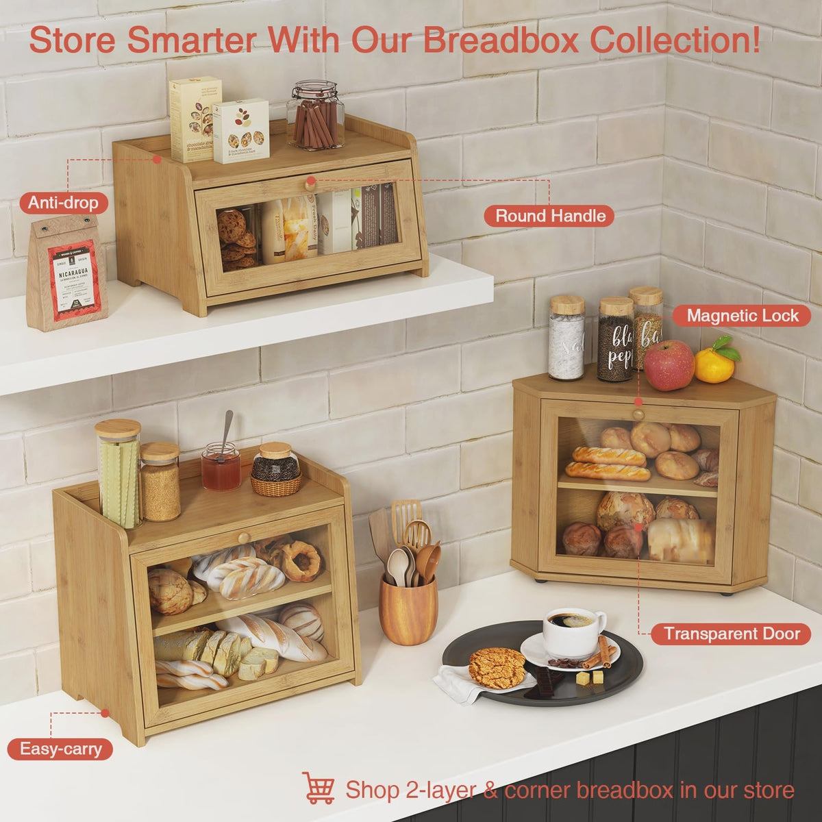 Wood Bread Box with Window H7484