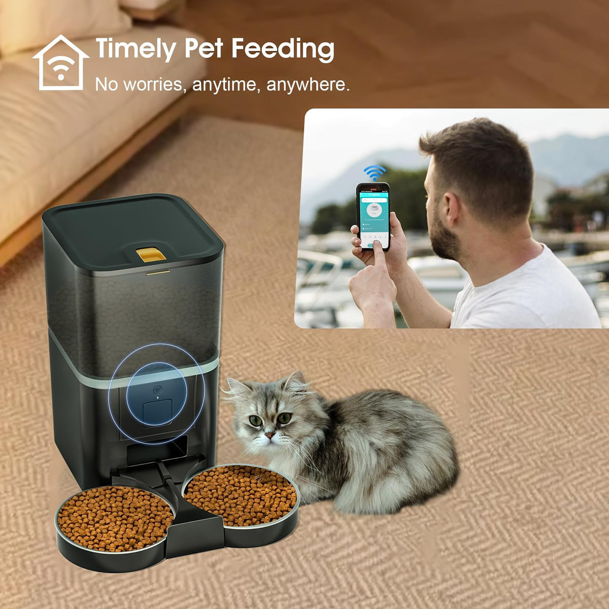 Automatic WiFi App Control Cat Feeder with Stainless Steel Bowl X6442