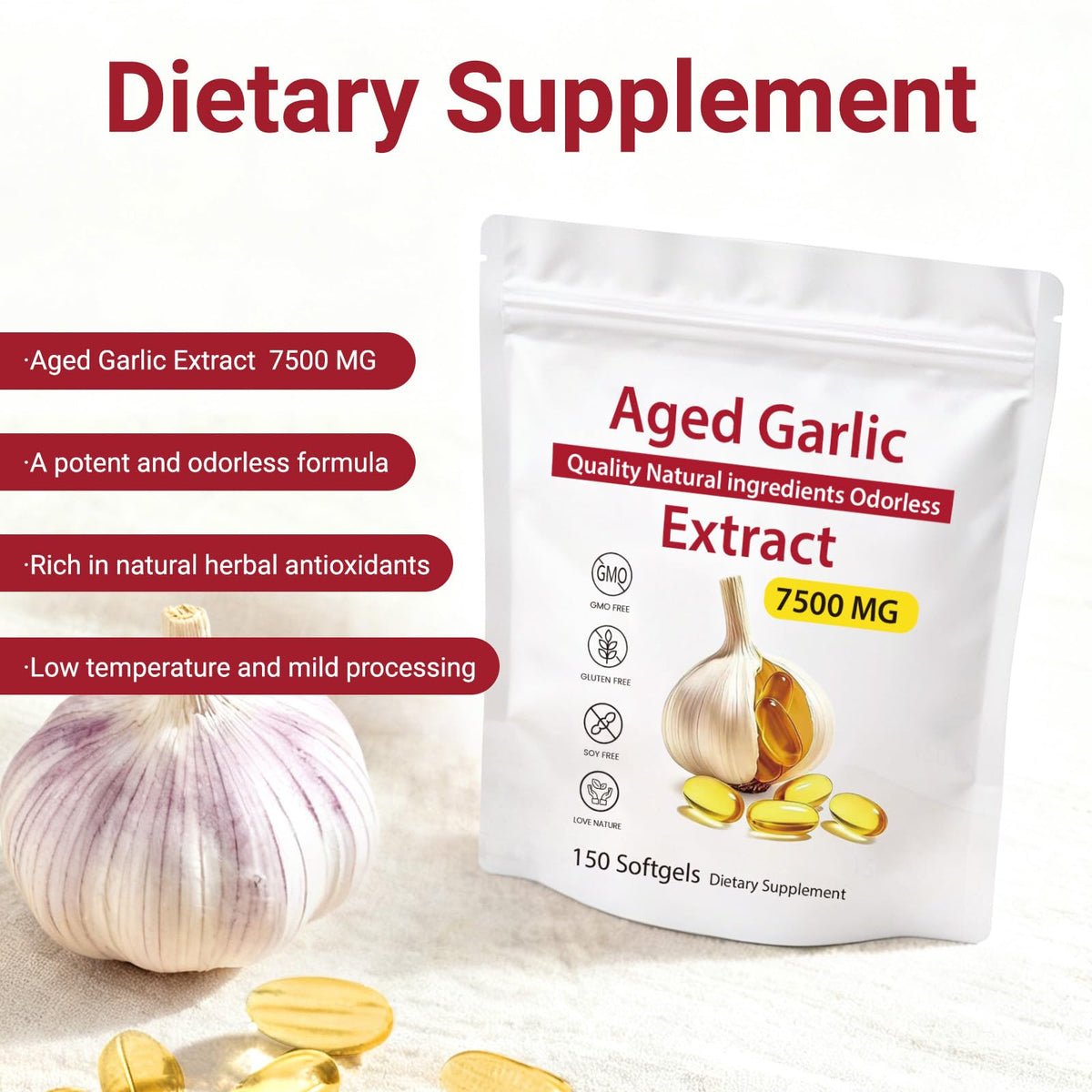 Odorless Aged Garlic Extract 7500mg Softgels K270