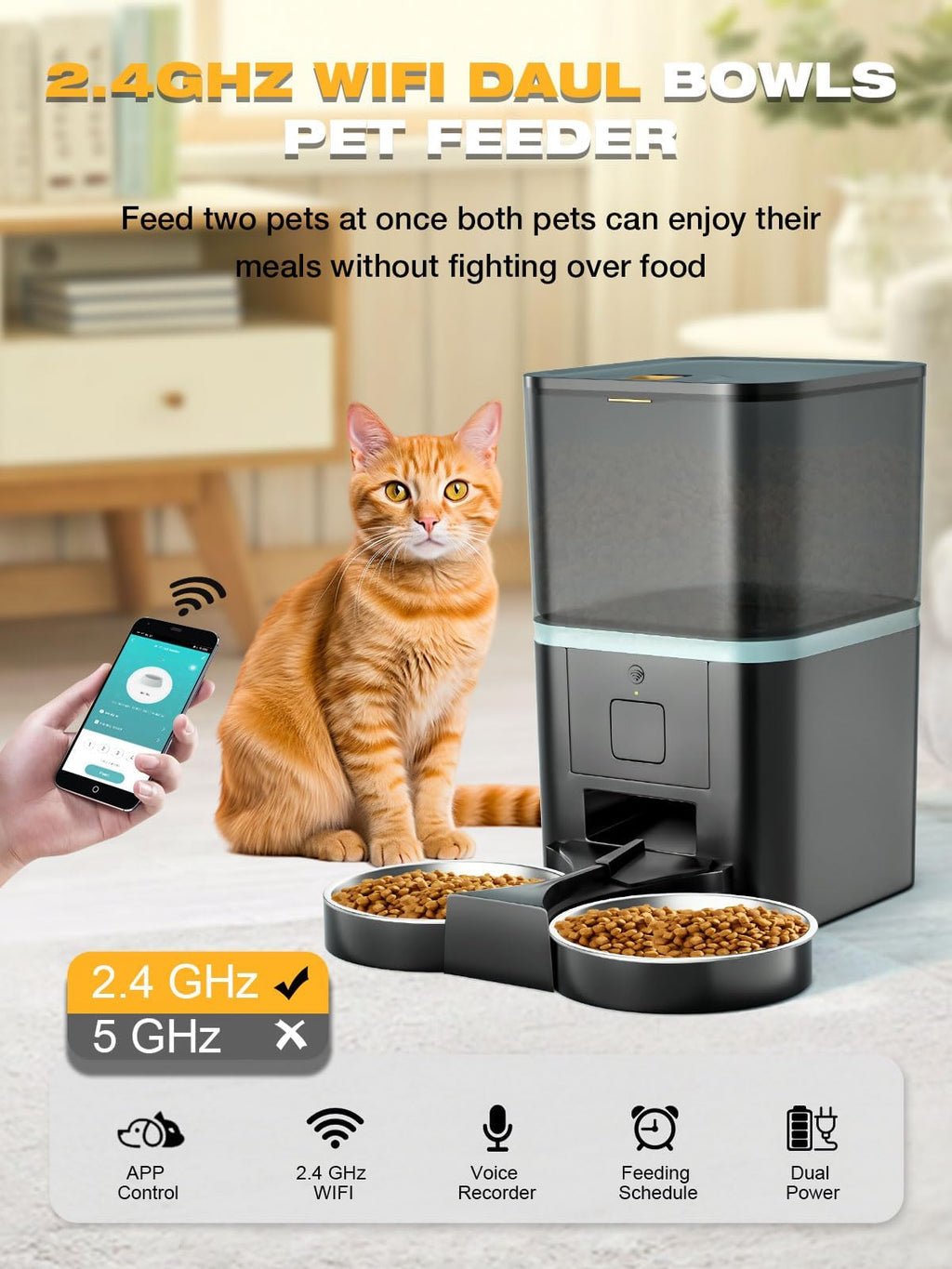 Automatic WiFi App Control Cat Feeder with Stainless Steel Bowl X6442