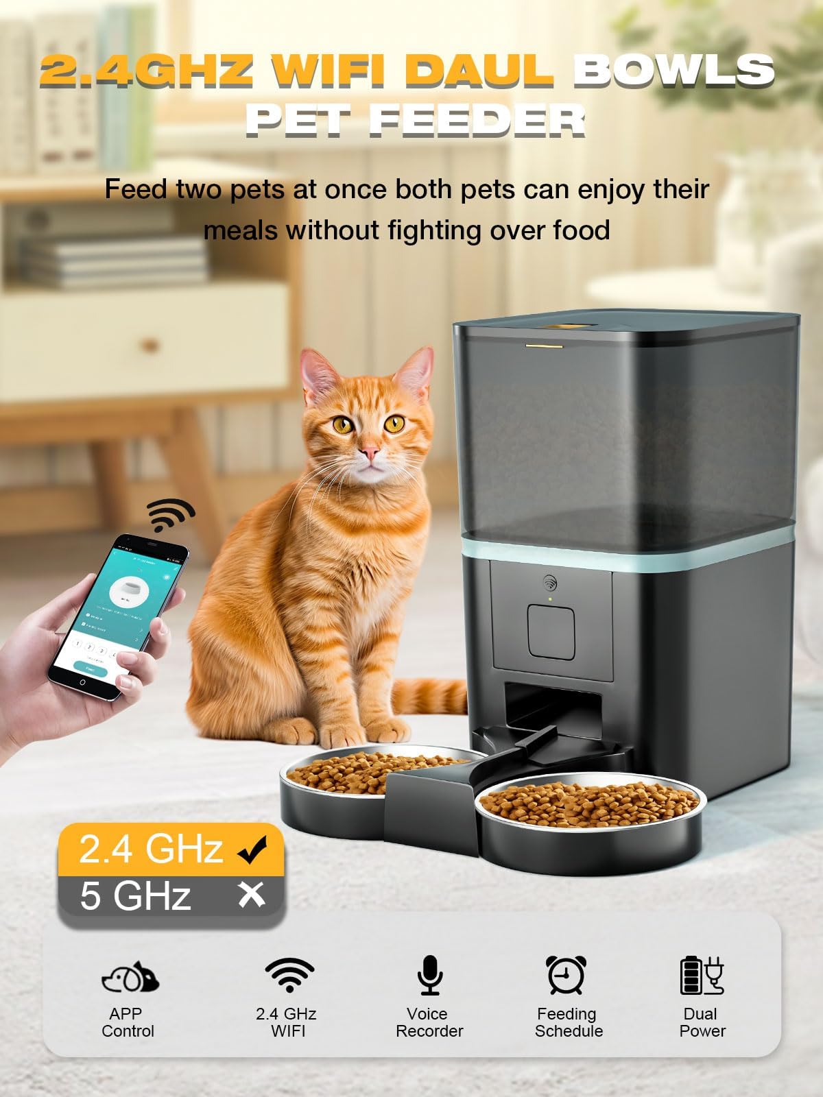 Automatic WiFi App Control Cat Feeder with Stainless Steel Bowl X6442