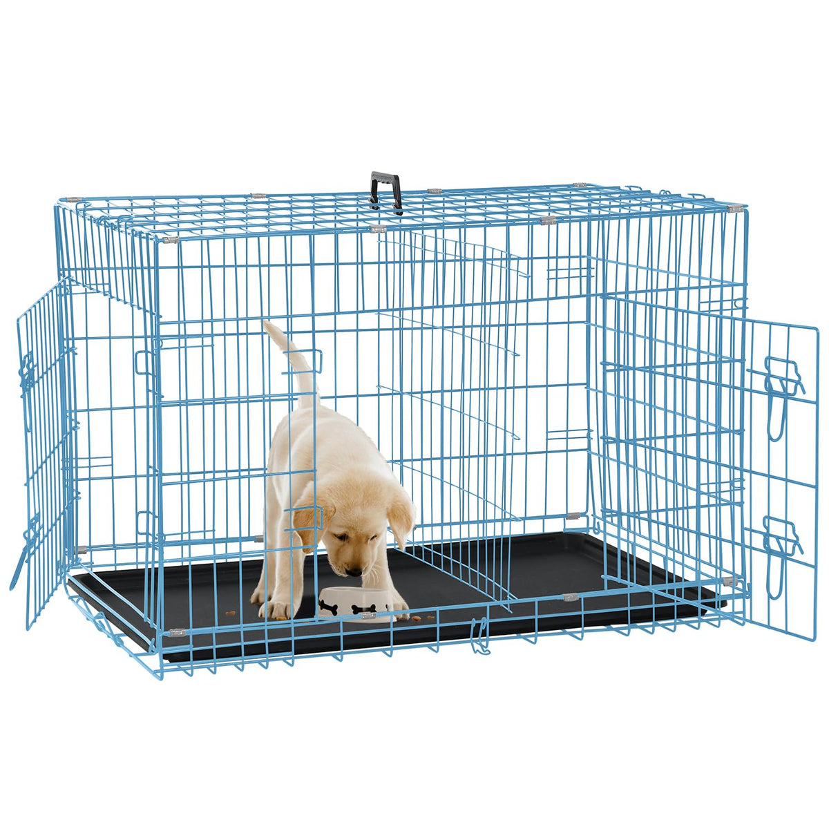 Folding Metal Dog Crate with Plastic Tray & Divider H6809