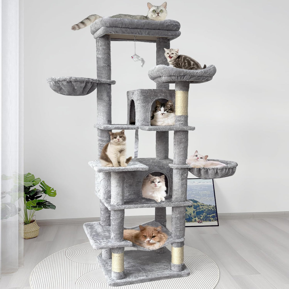 68 Inches Multi-Level Cat Tree Tower with Sisal Scratching Posts N91781