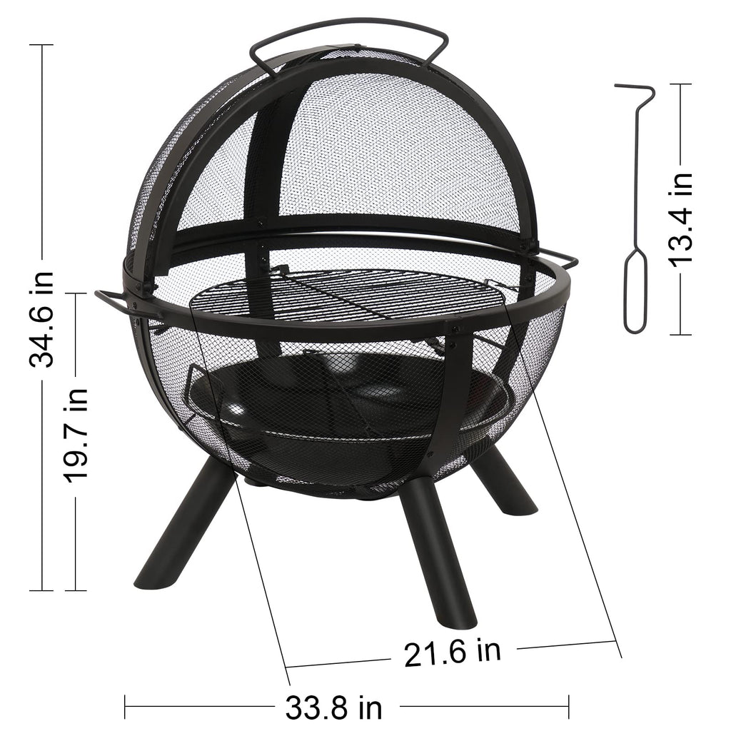 Black Round Fire Pit with BBQ Grill I8013
