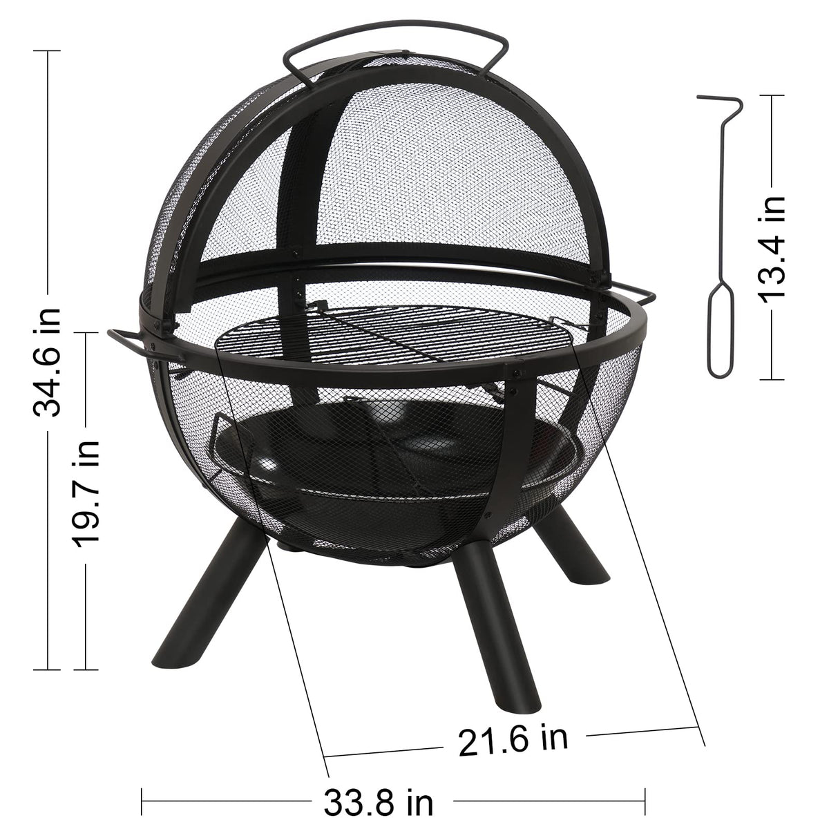 Black Round Fire Pit with BBQ Grill I8013