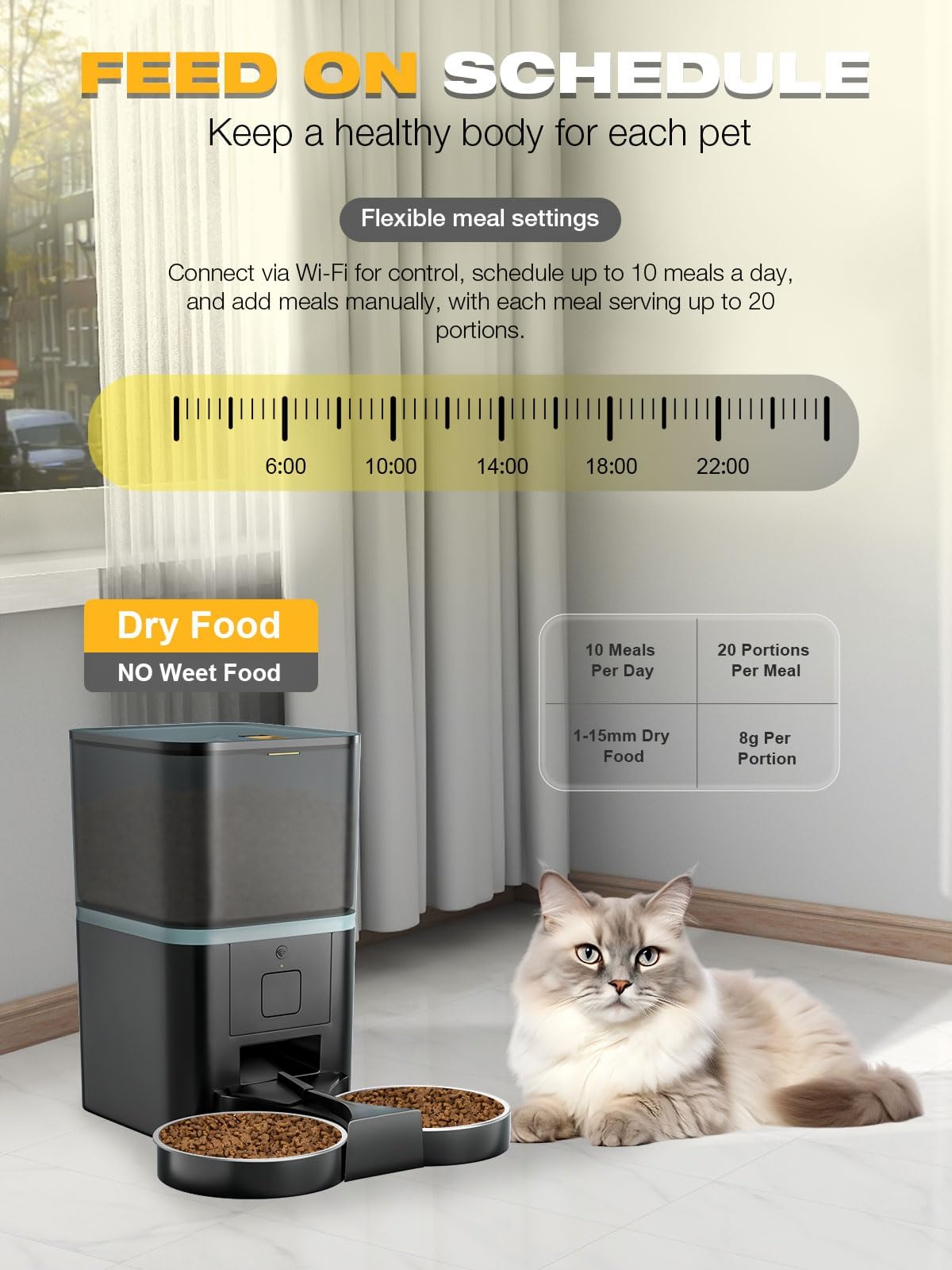 Automatic WiFi App Control Cat Feeder with Stainless Steel Bowl X6442