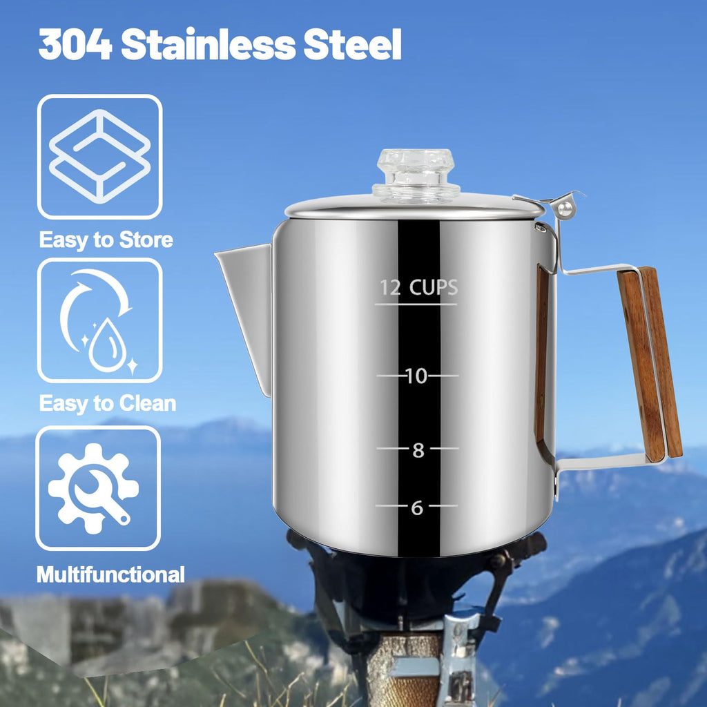 12 Cup Stainless Steel Stovetop Percolator Coffee Pot 2200ml D92199