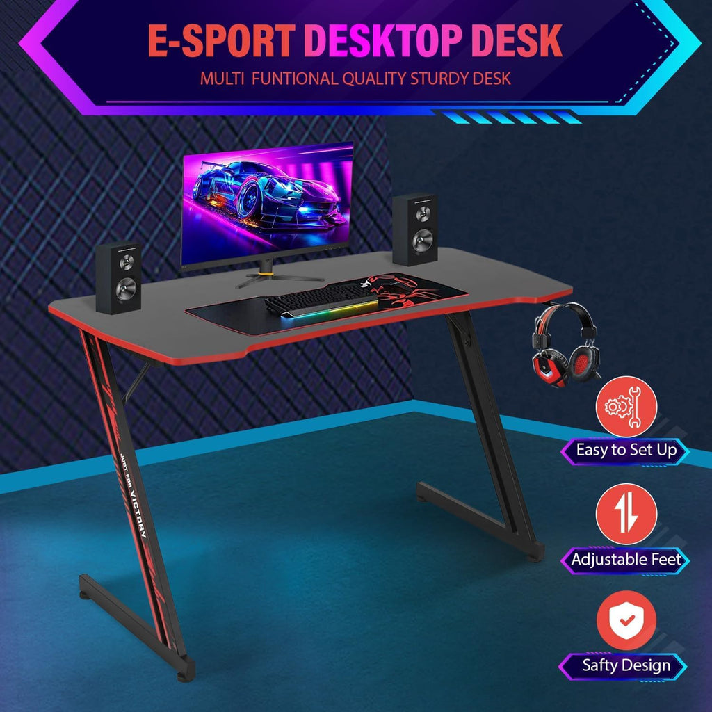 47 Inch Z-Shaped Carbon Fiber Black Gaming Desk U306175