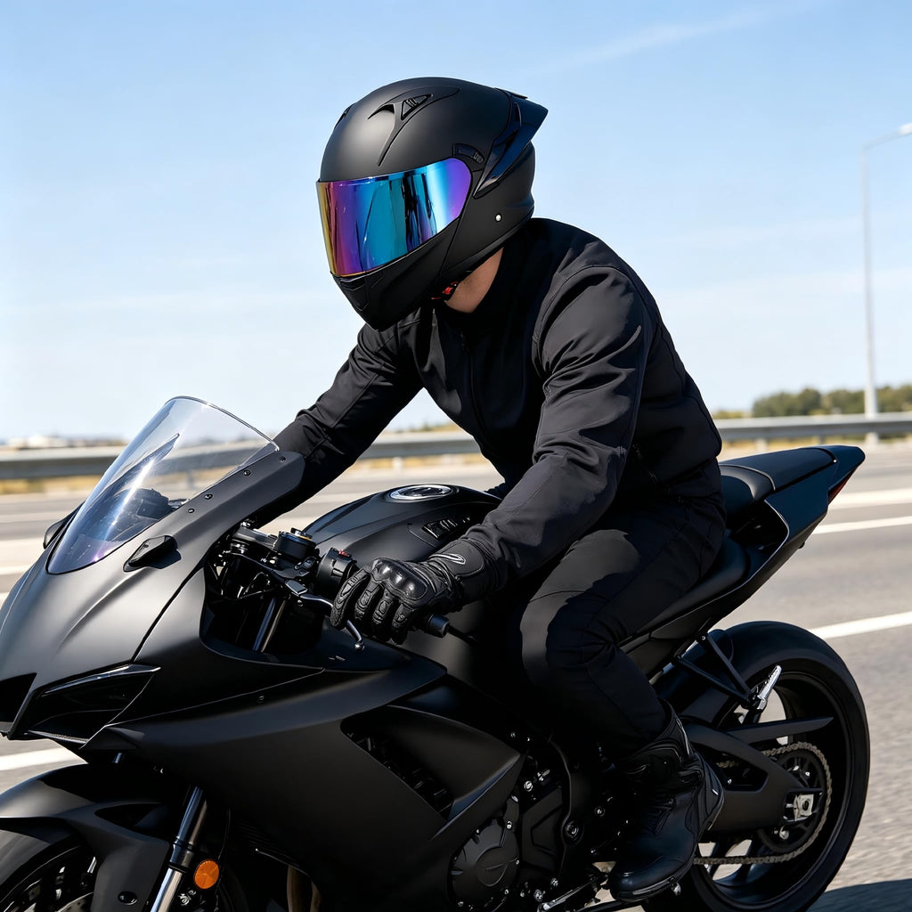 Modular Motorcycle Helmet Dual Visor Flip Up Full Face Matte Black XXL S486