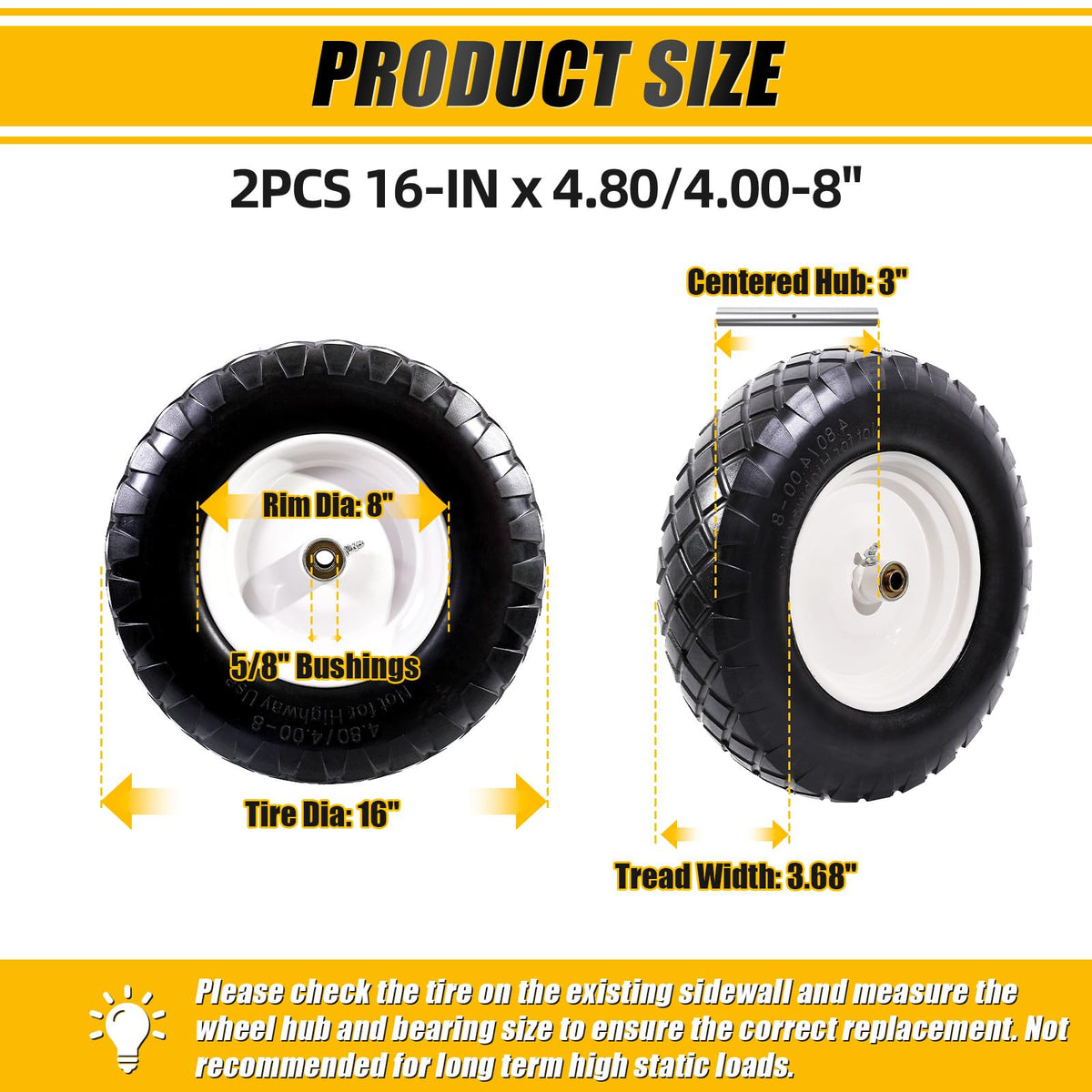 4.80/4.00-8" Flat Free Wheelbarrow Tire and Wheel A899