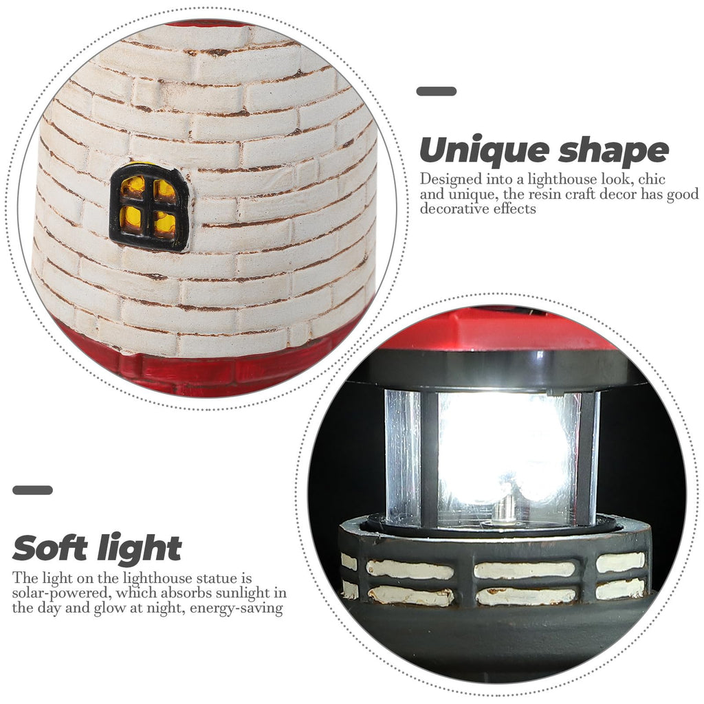 Solar Lighthouse Statue with LED Light 14.76 Inch Red K33371