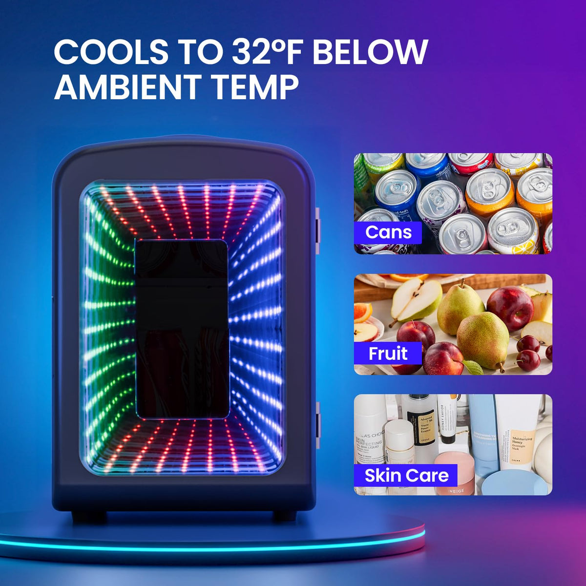 4L Mini Fridge with LED Light, 6-Can Portable Refrigerator, Black L168066