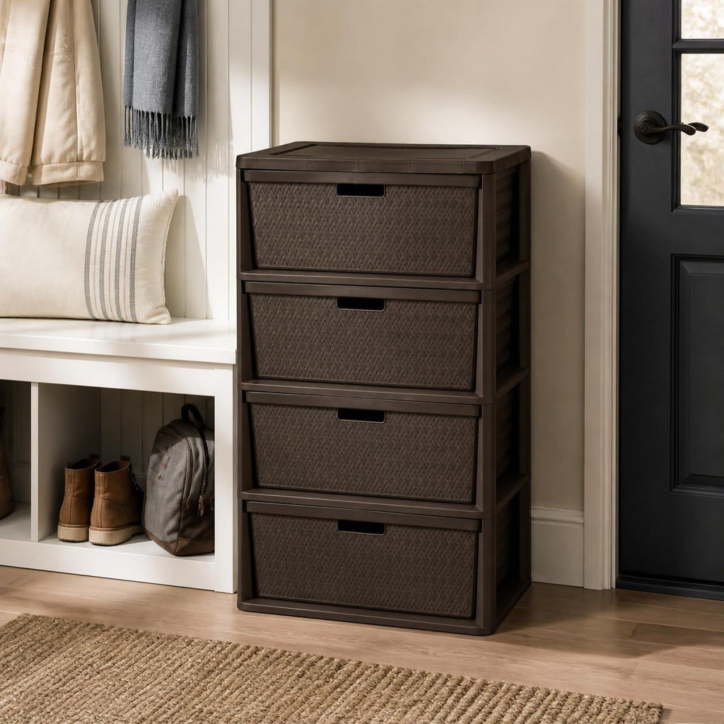 Brown 4 Drawer Plastic Storage Organizer Tower E662215