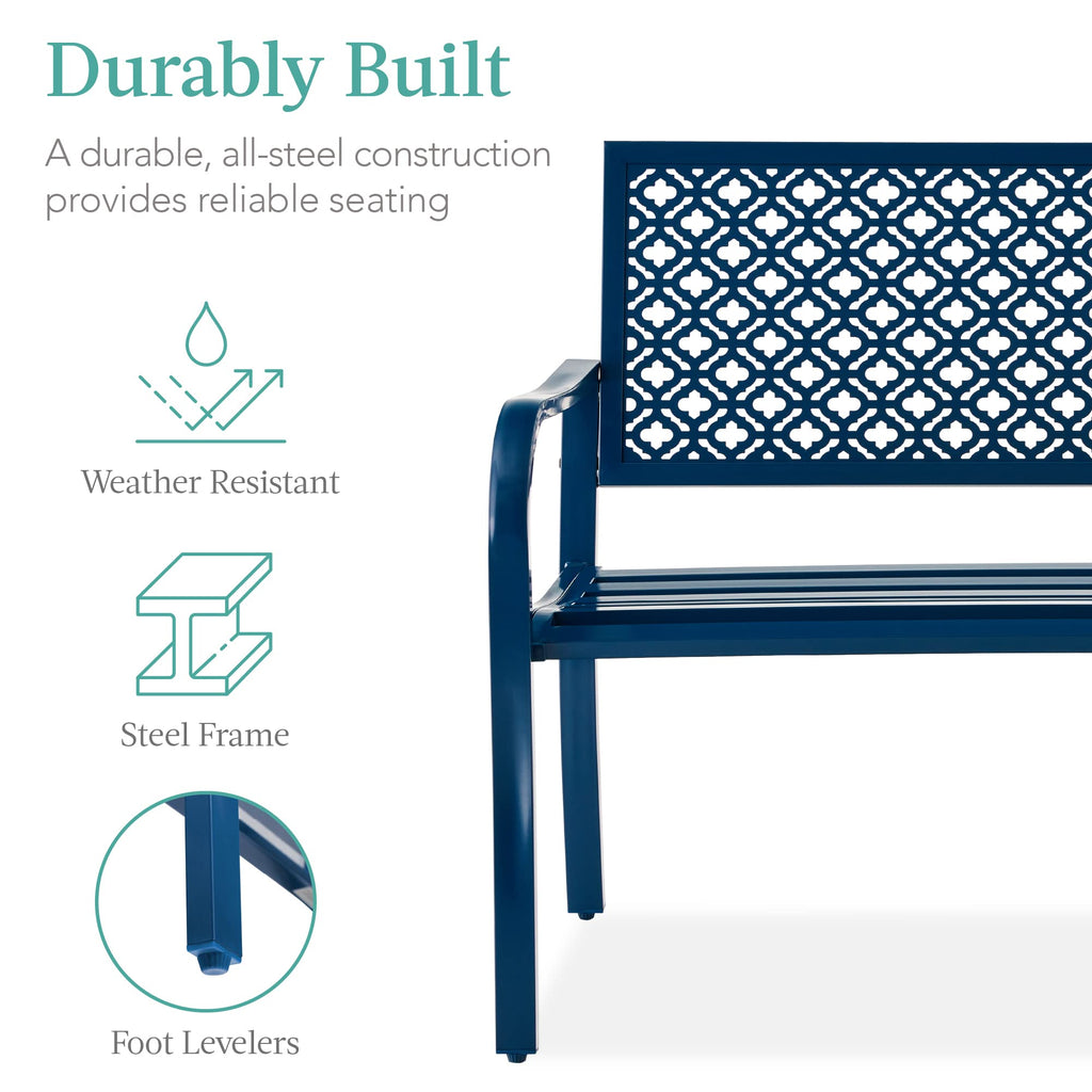 Peacock Blue 2-Person Metal Steel Outdoor Bench Y55253