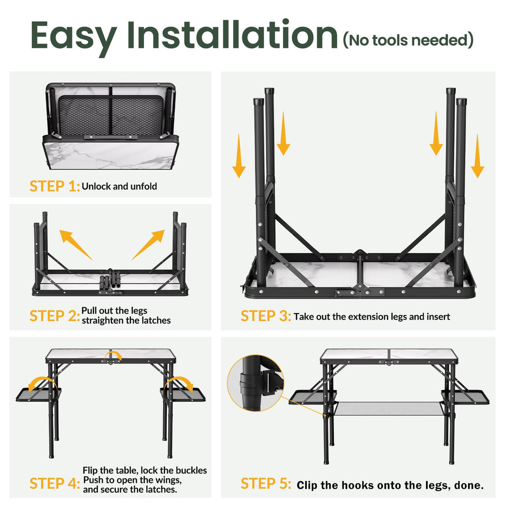 Folding Camping Table 3ft Aluminum with Side Racks & Storage Net E611