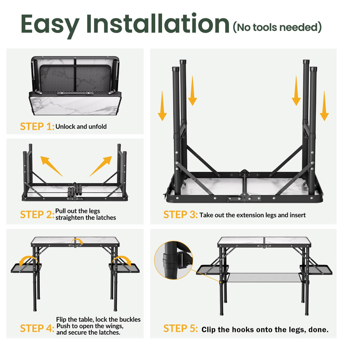 Folding Camping Table 3ft Aluminum with Side Racks & Storage Net E611
