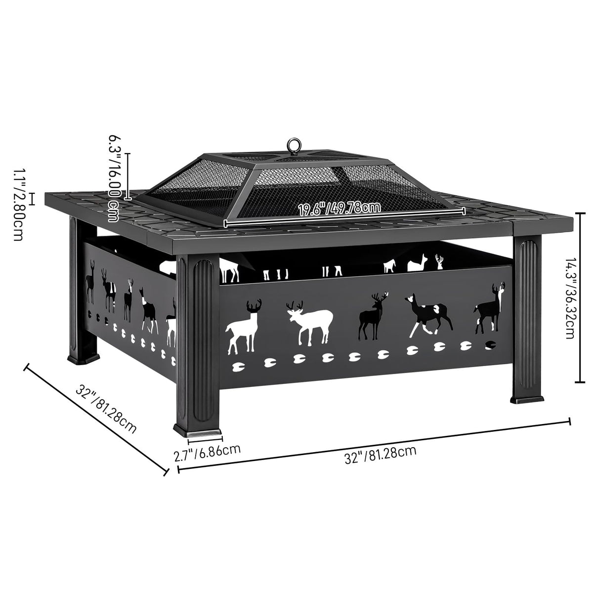 32 Inch Square Outdoor Fire Pit Table Q32707