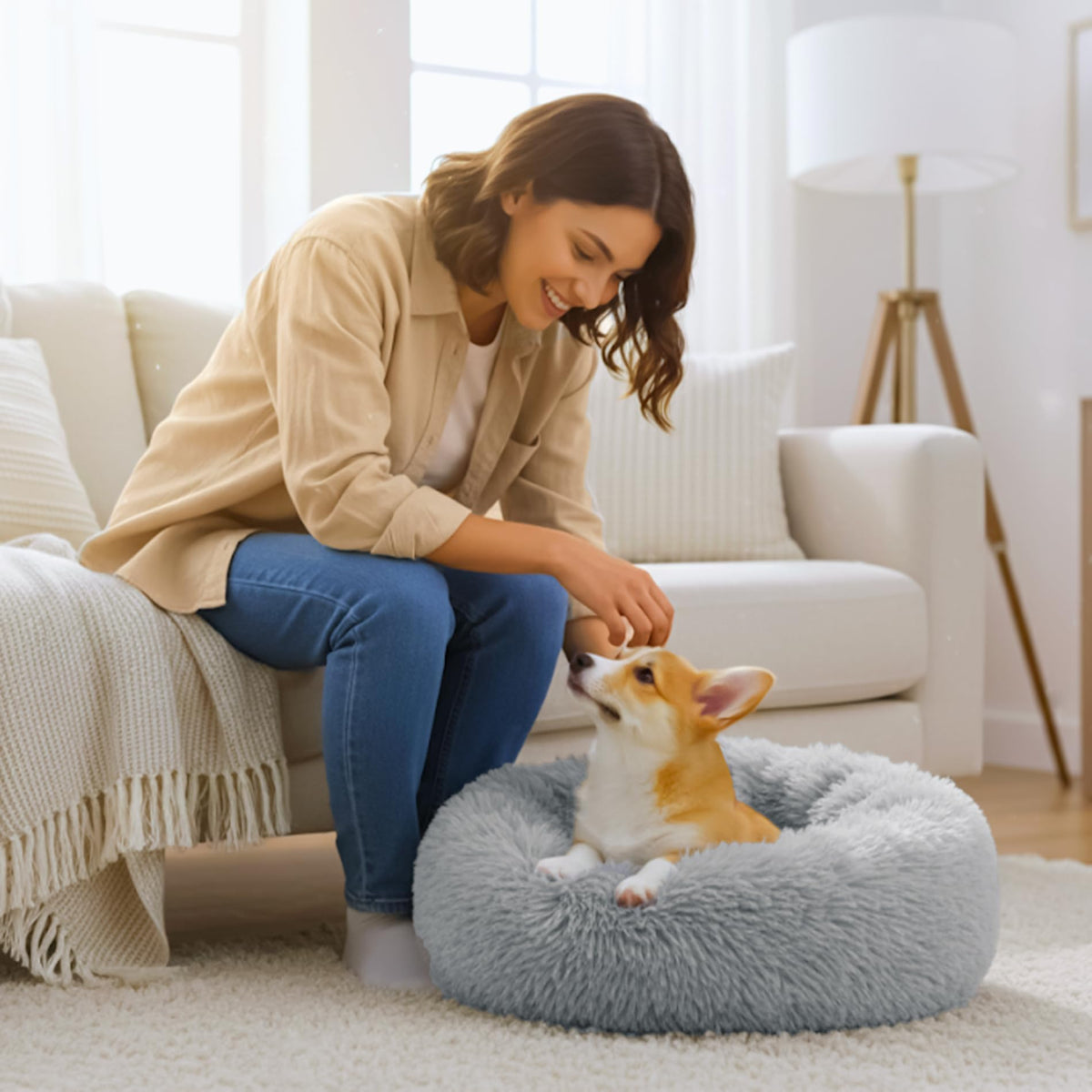 Round Fluffy Washable Anti-Anxiety Dog and Cat Bed D42156