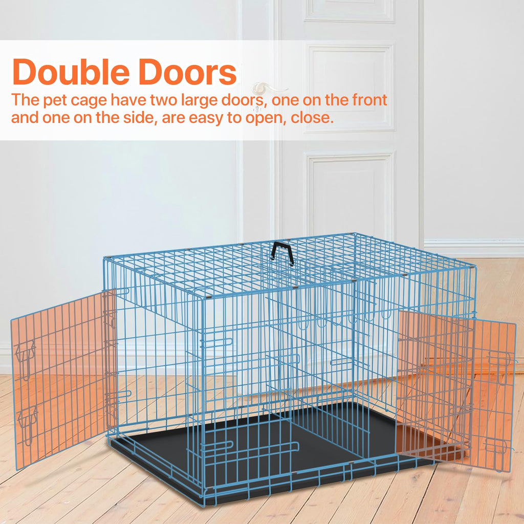 Folding Metal Dog Crate with Plastic Tray & Divider H6809