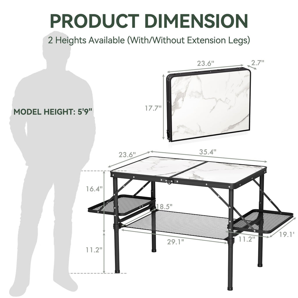 Folding Camping Table 3ft Aluminum with Side Racks & Storage Net E611