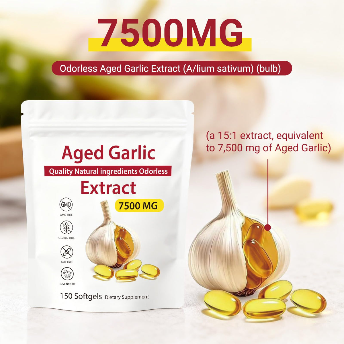 Odorless Aged Garlic Extract 7500mg Softgels K270