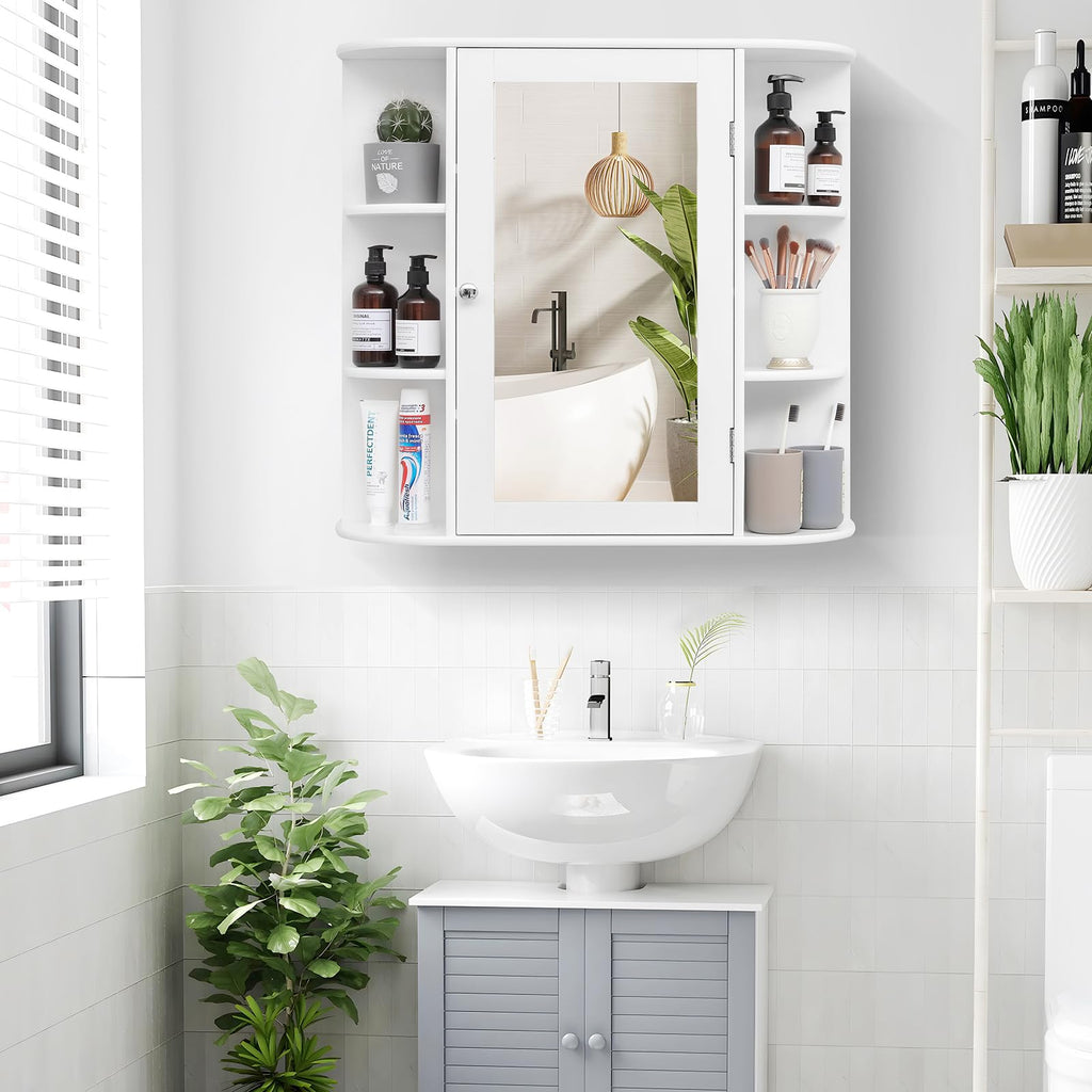 White Bathroom Medicine Cabinet with Mirror and Adjustable Shelves F47300
