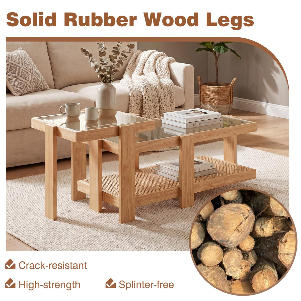Nesting Coffee Table Set of 2 Rattan Tempered Glass R683397