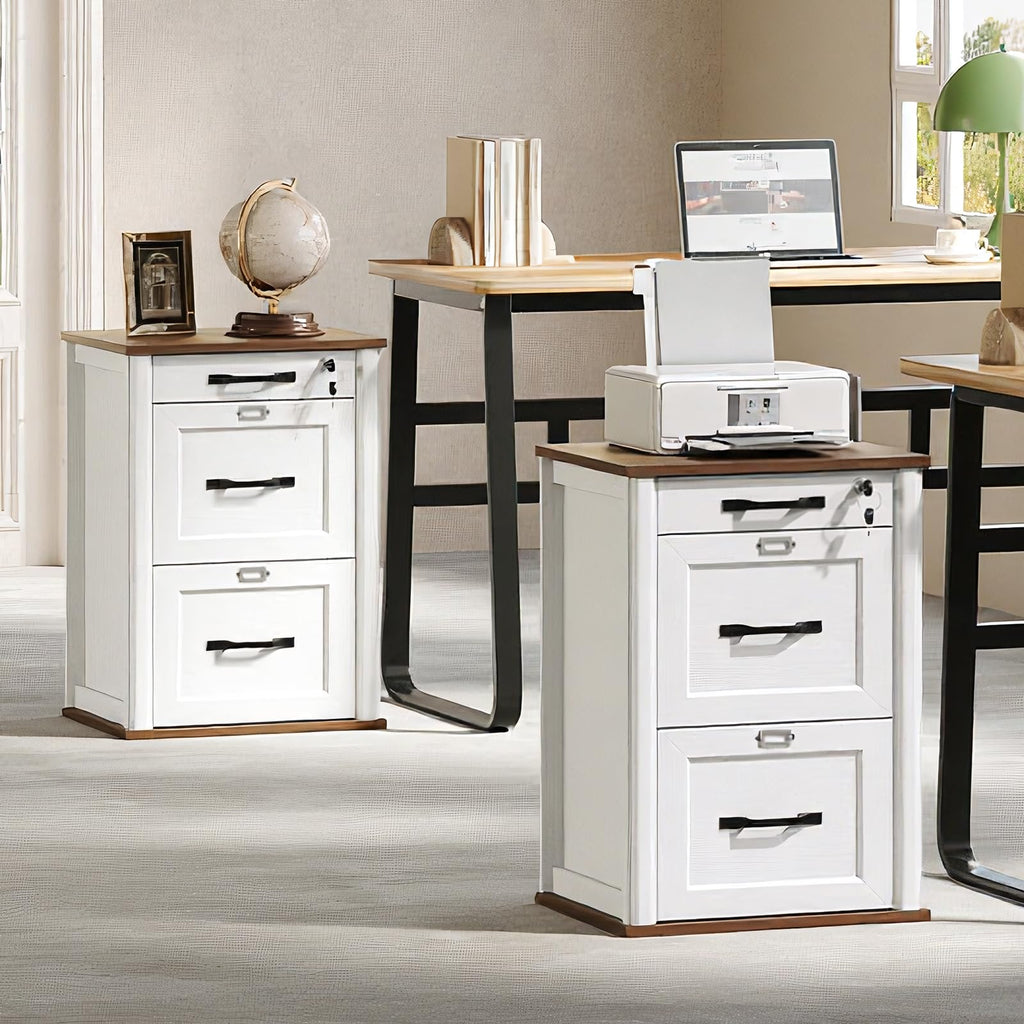 3 Drawer File Cabinet with Lock Set of 2 V101