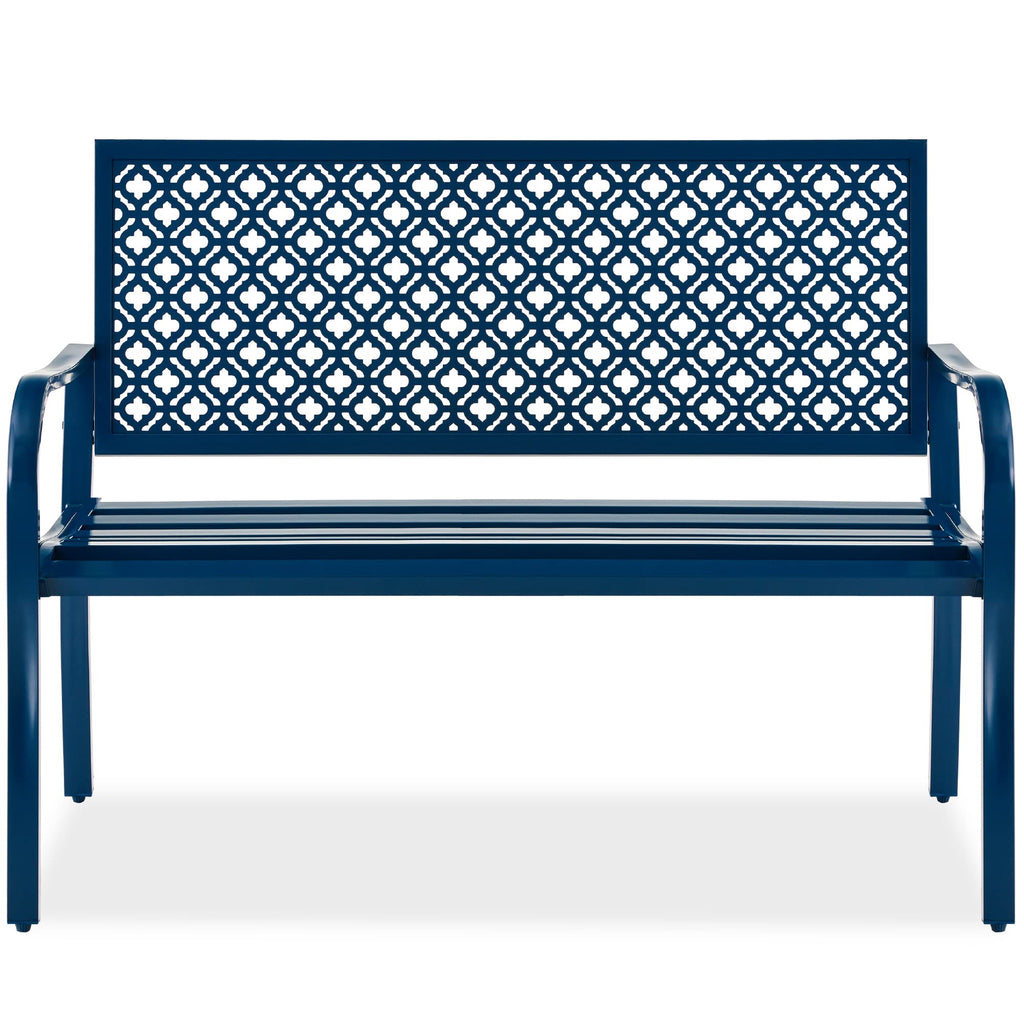 Peacock Blue 2-Person Metal Steel Outdoor Bench Y55253