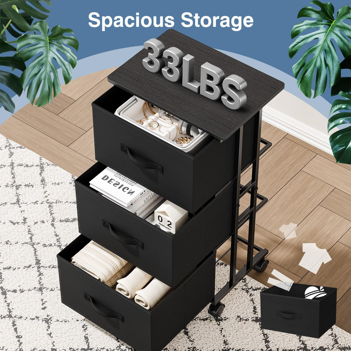 Black 3 Drawer Fabric Dresser M28468