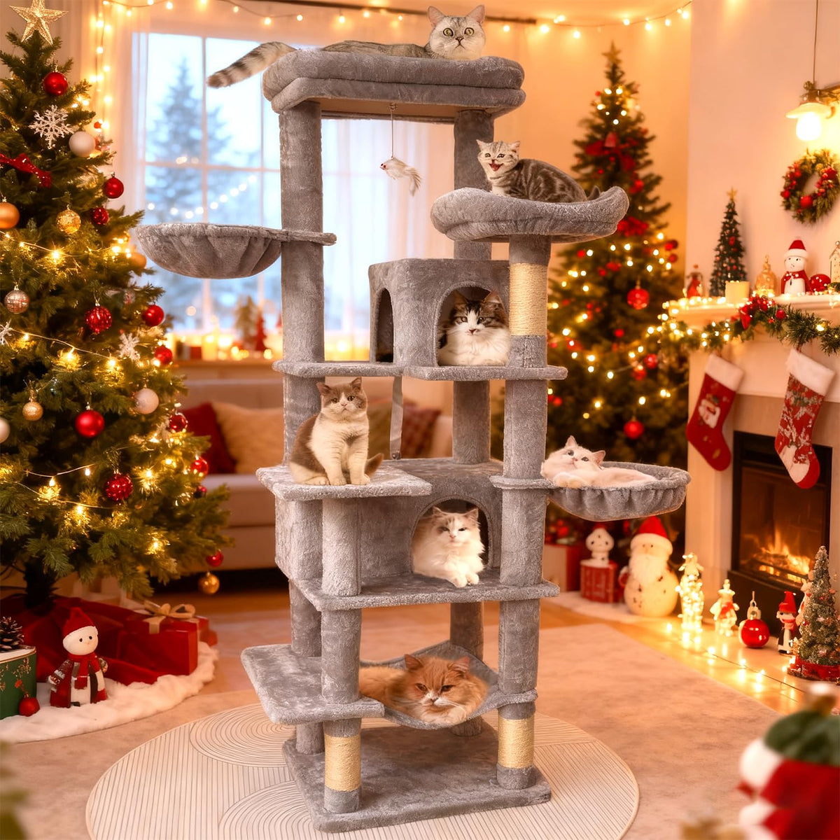 68 Inches Multi-Level Cat Tree Tower with Sisal Scratching Posts N91781