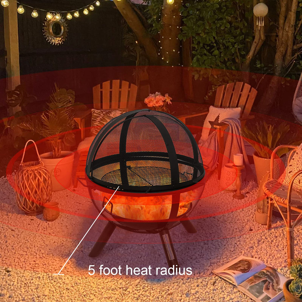 Black Round Fire Pit with BBQ Grill I8013