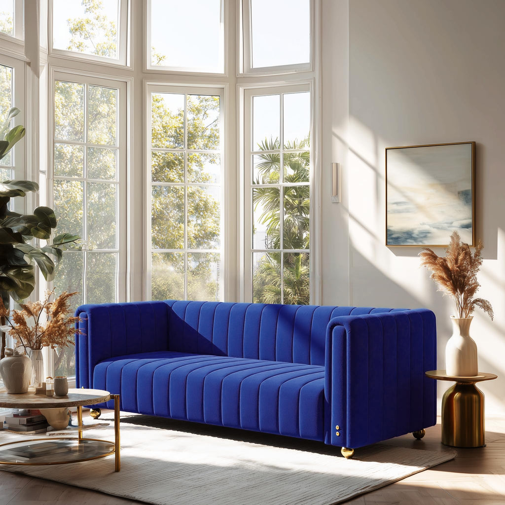 Blue Tufted Velvet Sofa with Metal Legs C185766