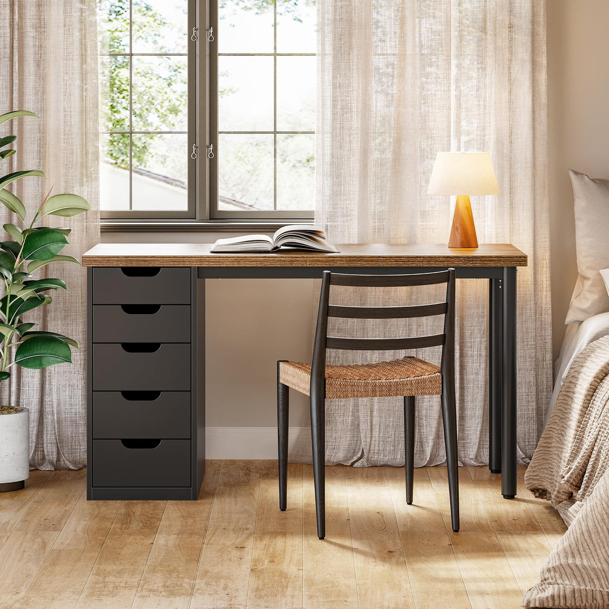 47 Inch Computer Desk with 5 Drawers Metal Frame H23132