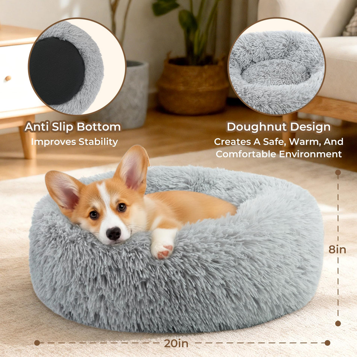 Round Fluffy Washable Anti-Anxiety Dog and Cat Bed D42156