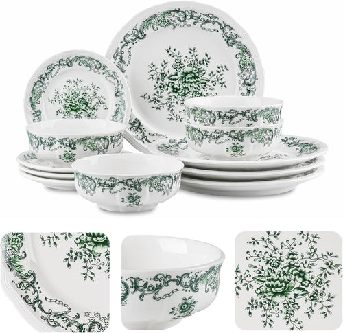 12-Piece Scalloped Edge Ceramic Dinnerware Set H3102