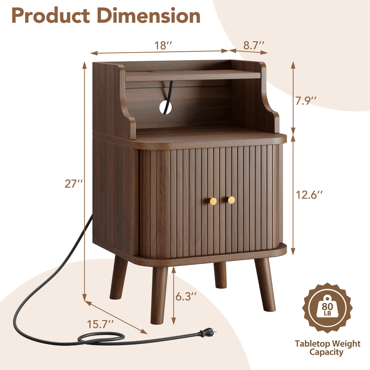 Mid Century Modern Nightstand Set of 2 with Charging Station R725668