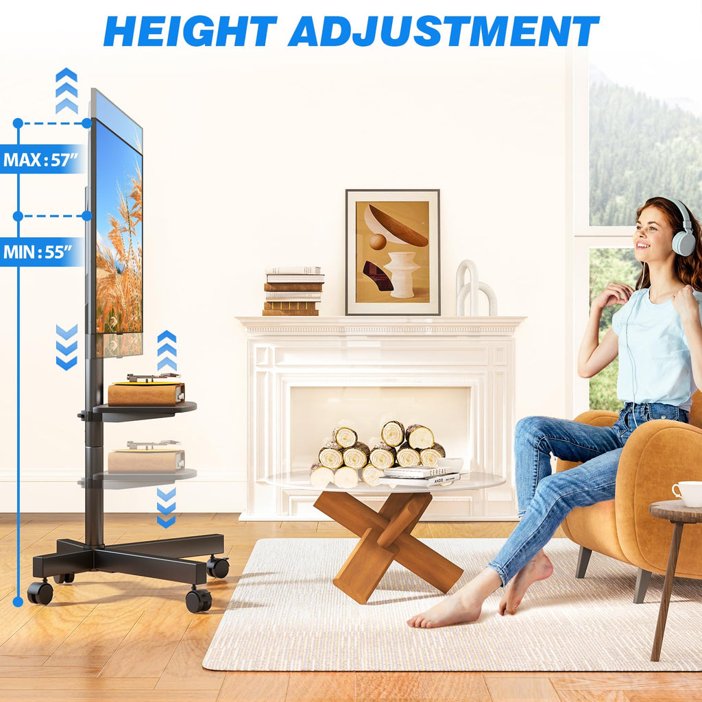 Mobile TV Stand for 23-65 Inch Flat Curved TVs Black P411