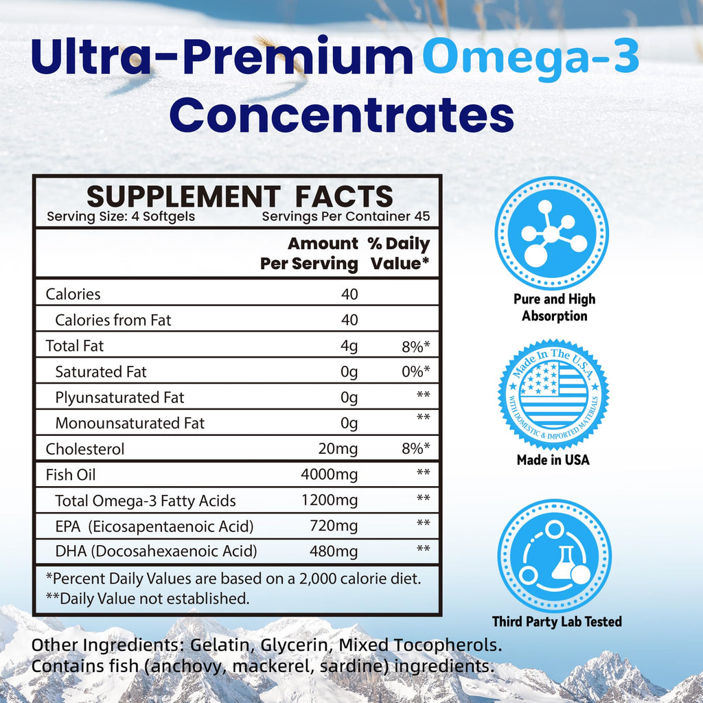 Omega 3 Fish Oil 4000mg 180 Softgels EPA & DHA C8100
