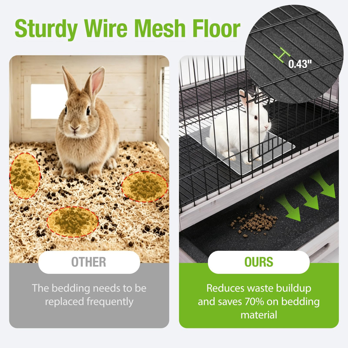 Wooden Rabbit Cage with Pull Out Tray and Wheels V87388