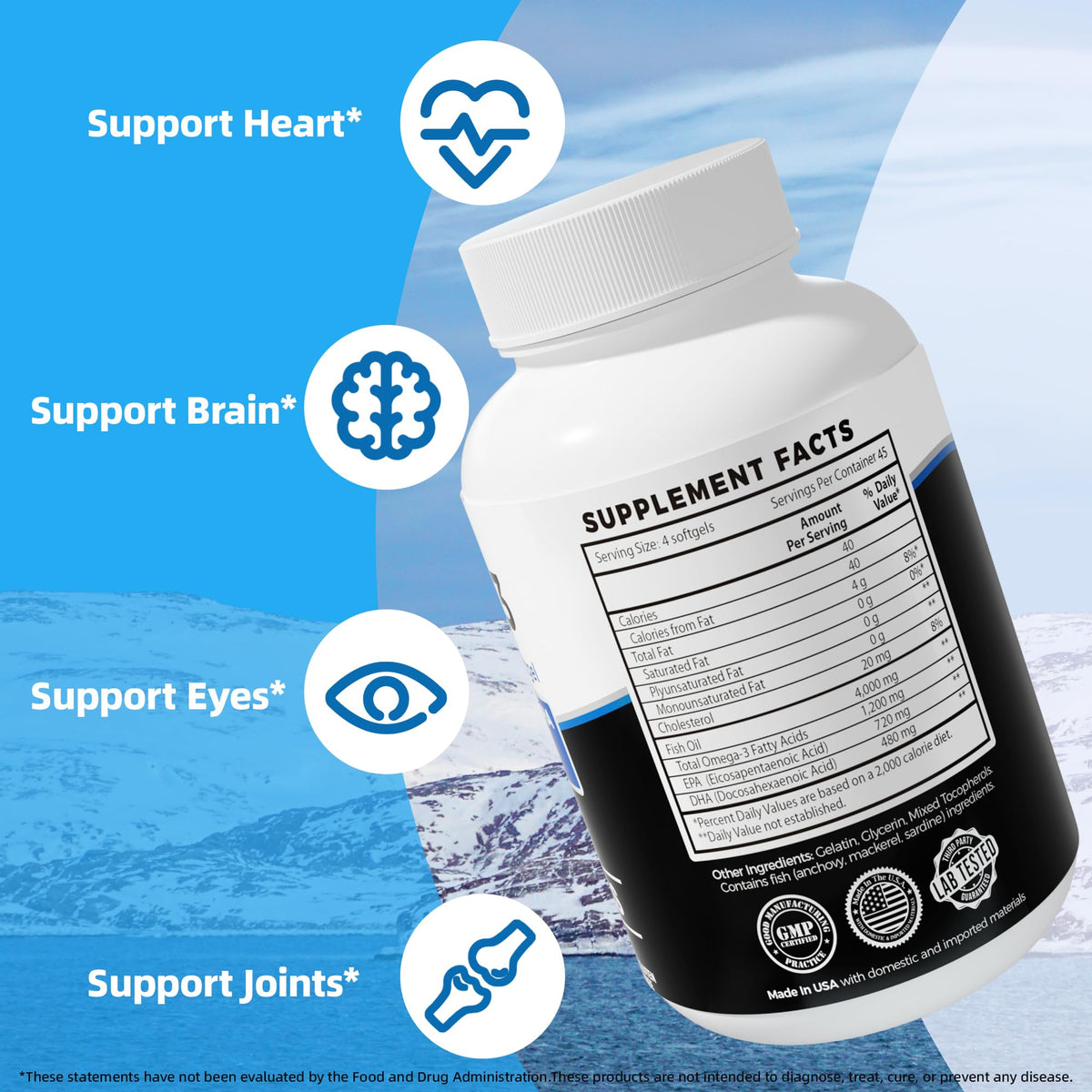 Omega 3 Fish Oil 4000mg 180 Softgels EPA & DHA C8100