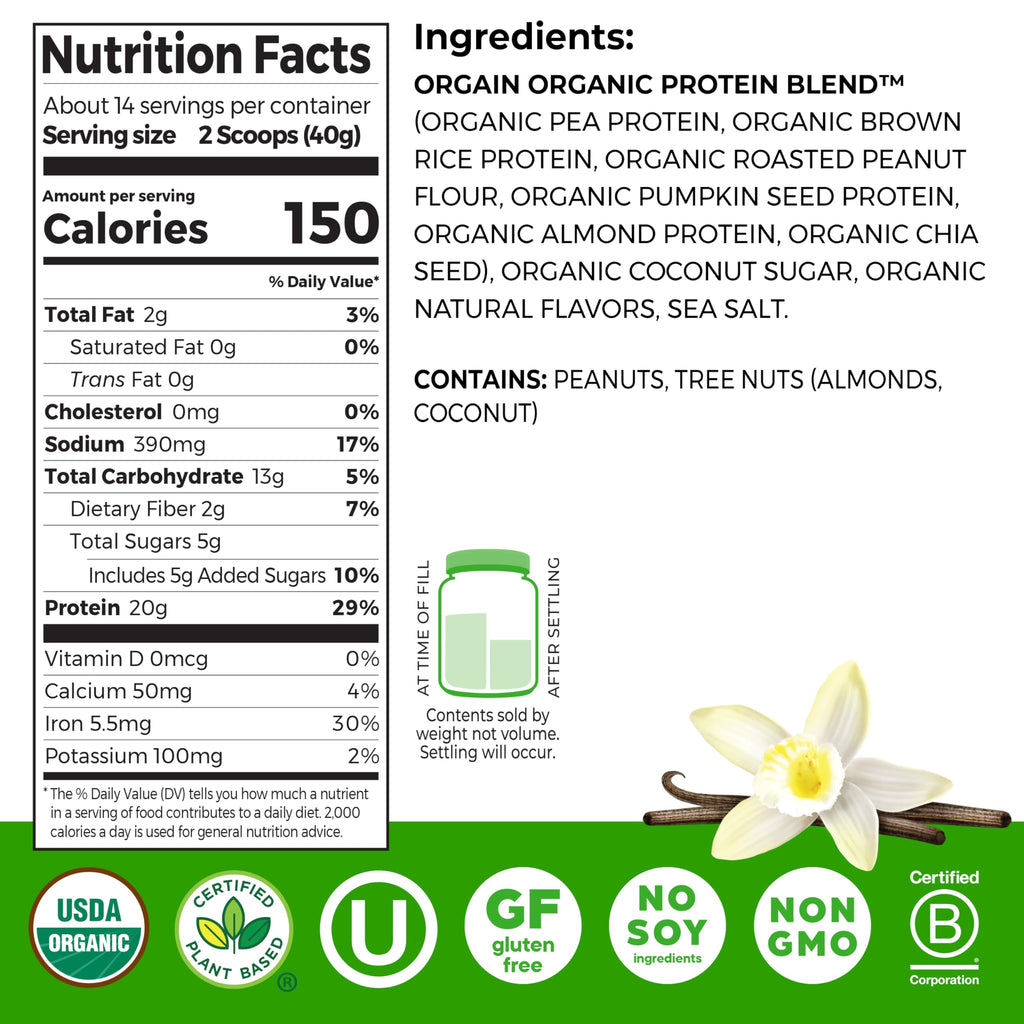Organic Vegan Protein Powder, Vanilla, 1.25lb J1632