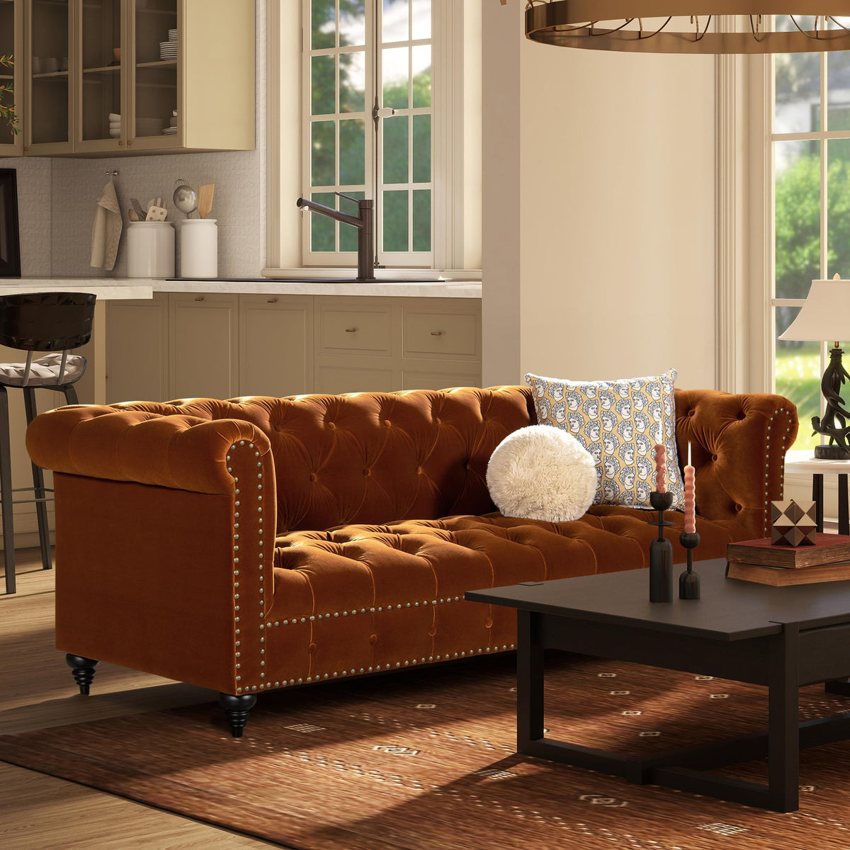 Burnt Orange Performance Velvet Sofa B878
