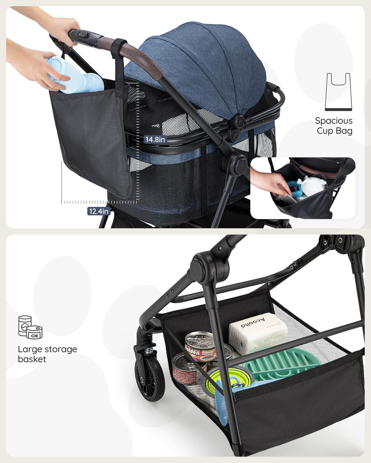 Foldable Pet Stroller with Detachable Carrier I43825