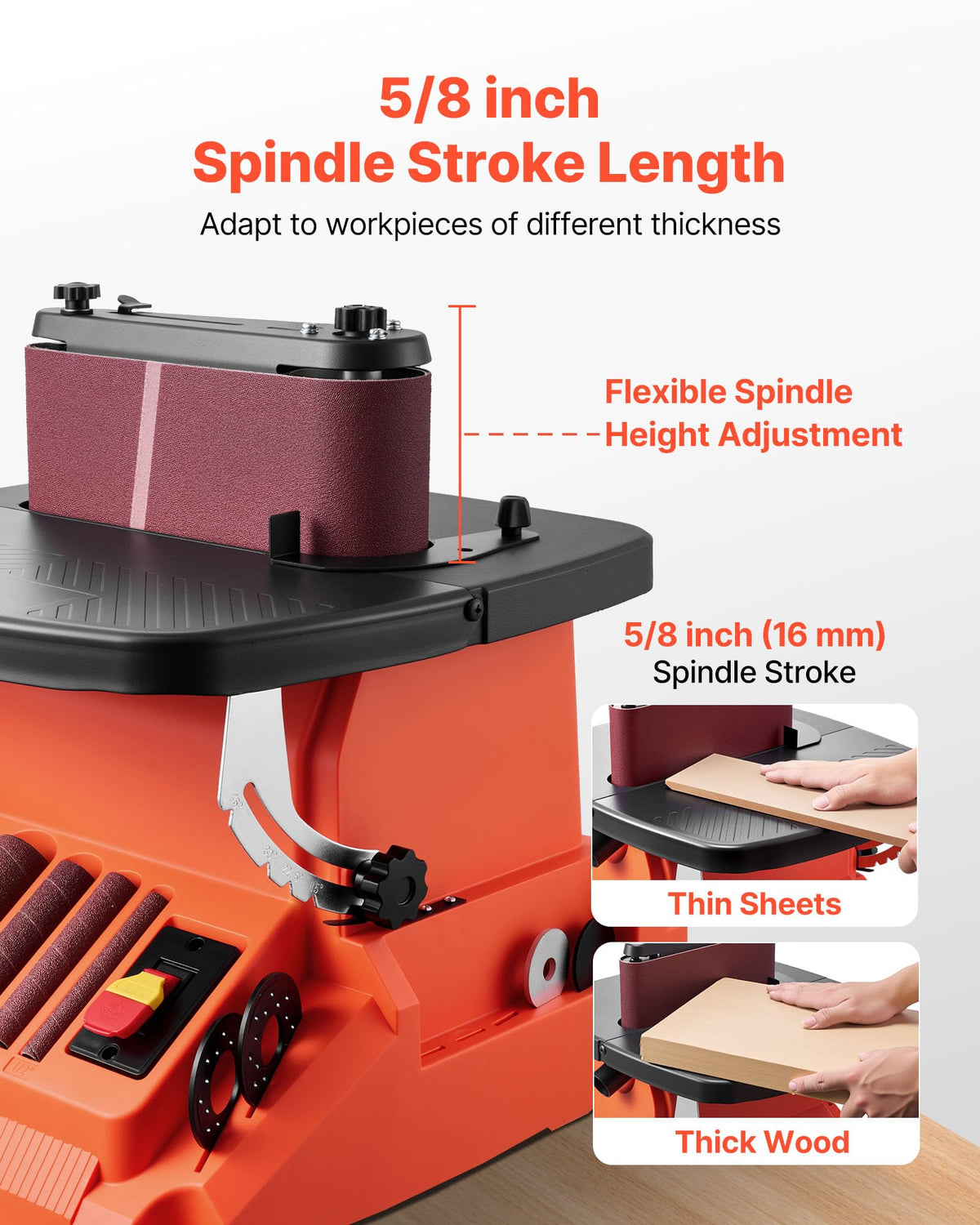 Oscillating Belt and Spindle Sander, 2400RPM Benchtop with 5 Sleeves & Sanding Belt R524
