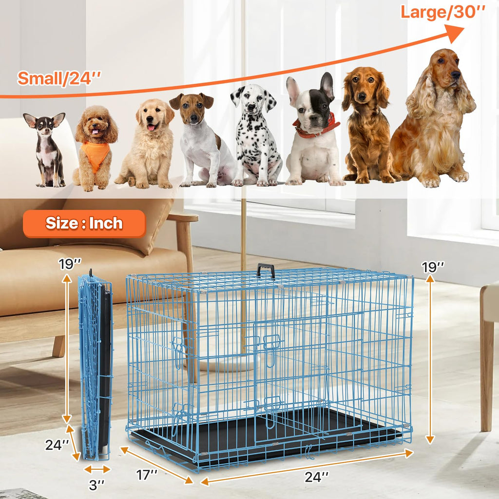 Folding Metal Dog Crate with Plastic Tray & Divider H6809