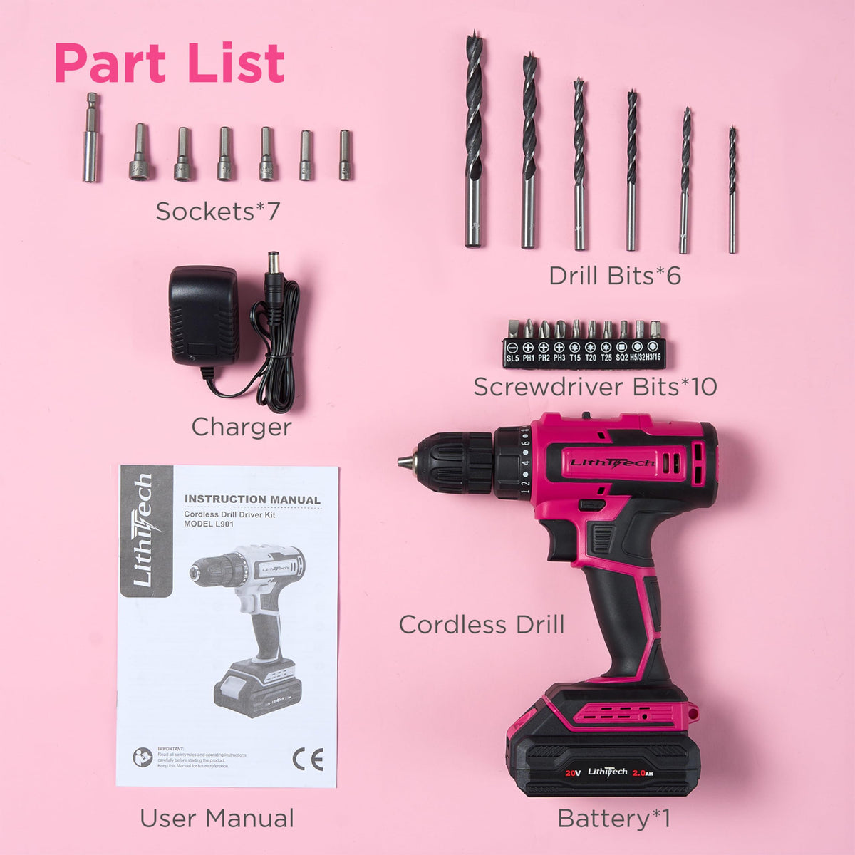Pink Cordless Drill Set K1110